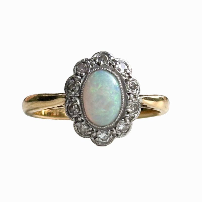 antique opal and diamond cluster ring circa 1920s for sale in Leeds.