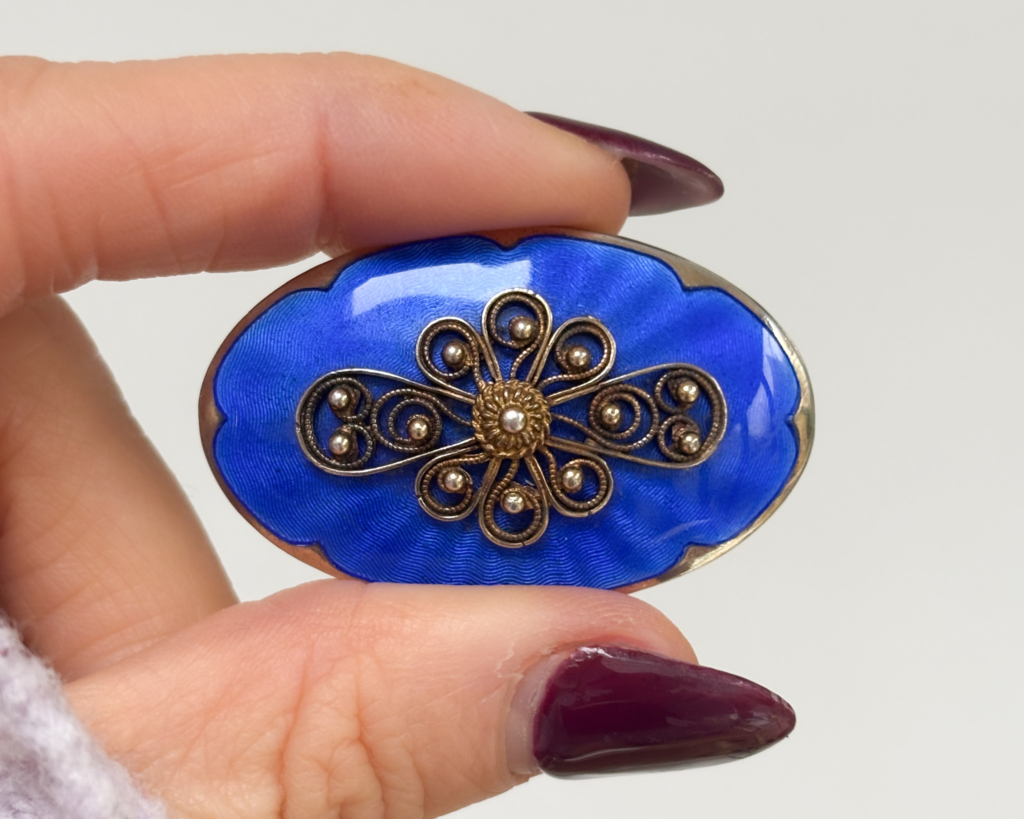 vintage Norwegian silver and enamel brooch by Ivar T. Holt for sale