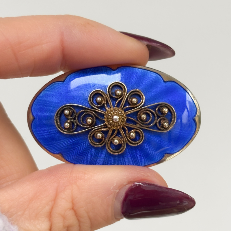 vintage Norwegian silver and enamel brooch by Ivar T. Holt for sale