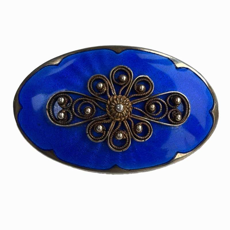 vintage Norwegian silver and enamel brooch by Ivar T. Holt for sale
