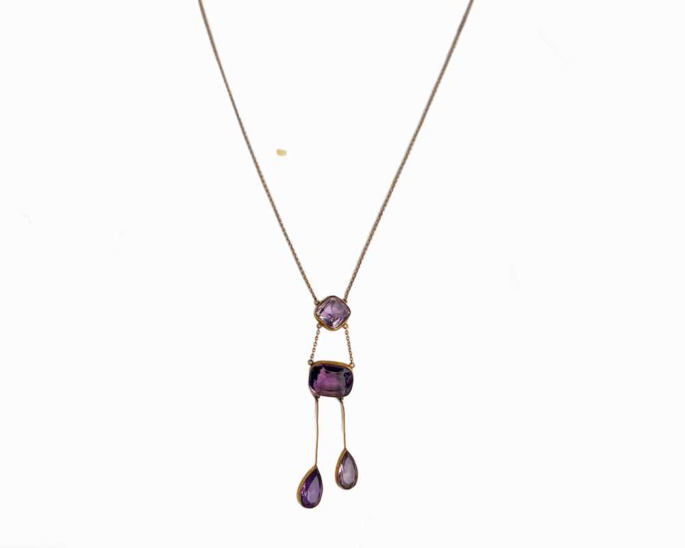 antique Art Nouveau 9ct gold and amethyst necklace for sale