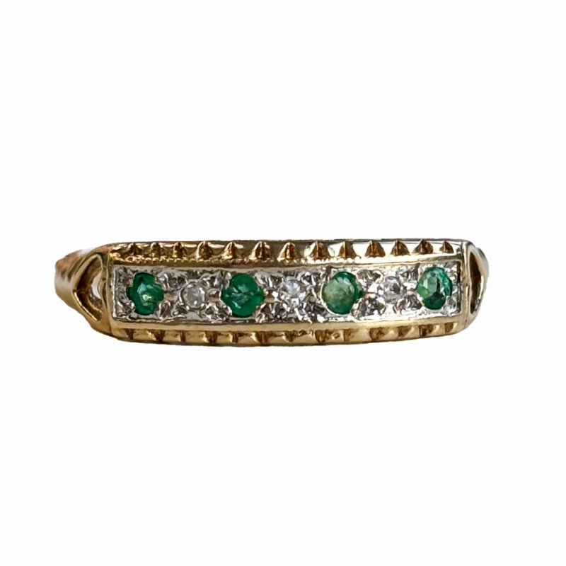 vintage emerald and diamond stacking ring in 9ct yellow gold for sale