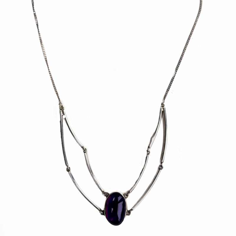 vintage Modernist silver and amethyst necklace for sale