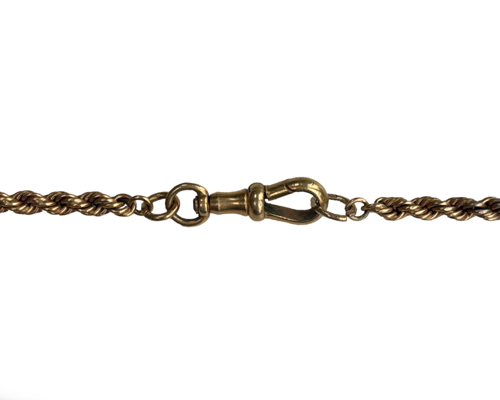 antique Victorian albertina necklace in pinchbeck for sale in Leeds, showing dog clip fastening
