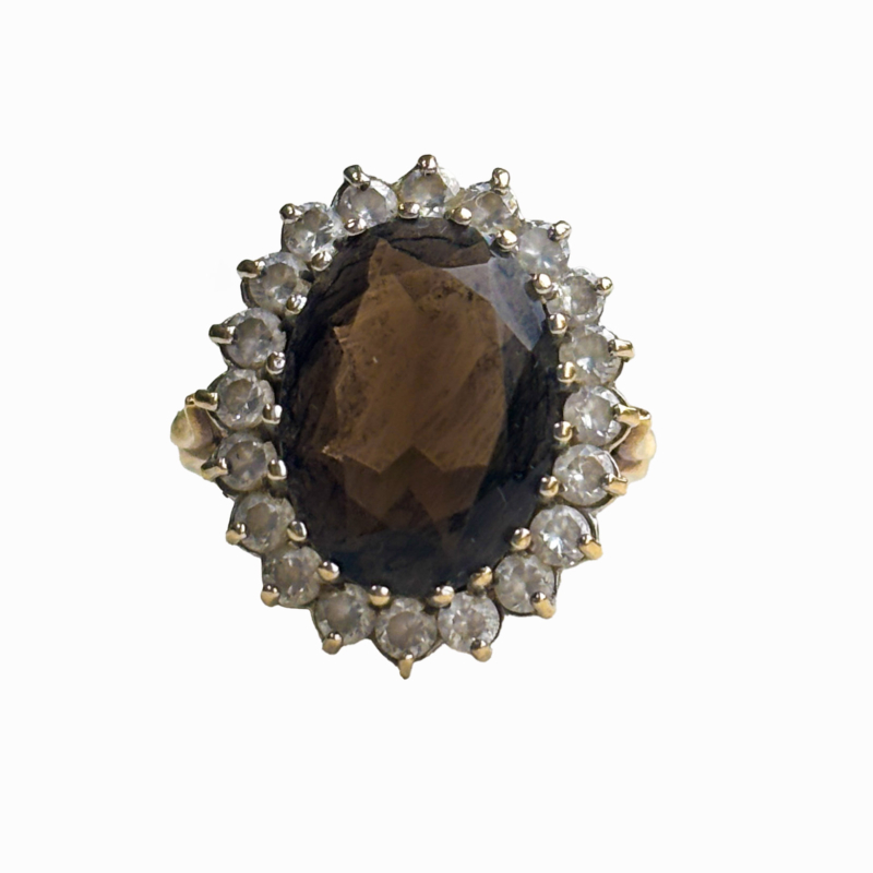 vintage smoky quartz and cubic zirconia cluster ring