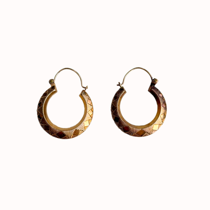 vintage 9ct gold hoops with engraved pattern for sale