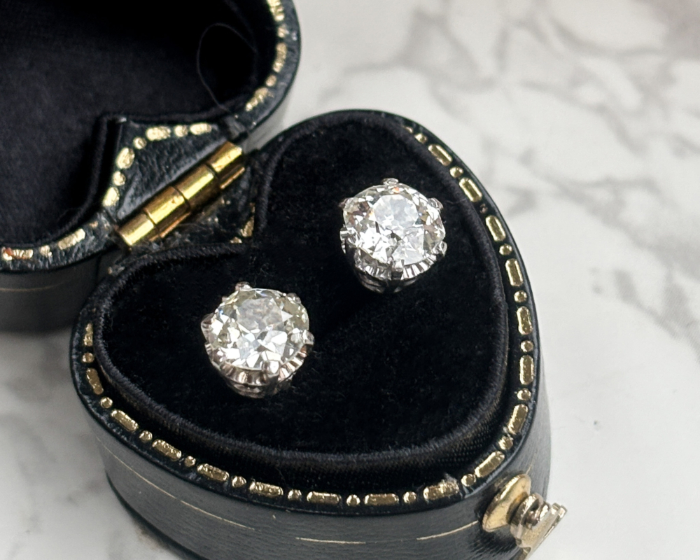 antique Edwardian 2ct diamond stud earrings for sale in Leeds, Uk