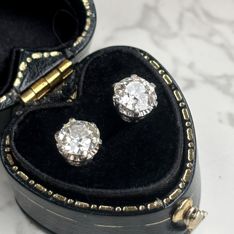 antique Edwardian 2ct diamond stud earrings for sale in Leeds, Uk