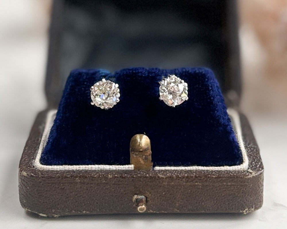 antique Edwardian 2ct diamond stud earrings for sale in Leeds, Uk
