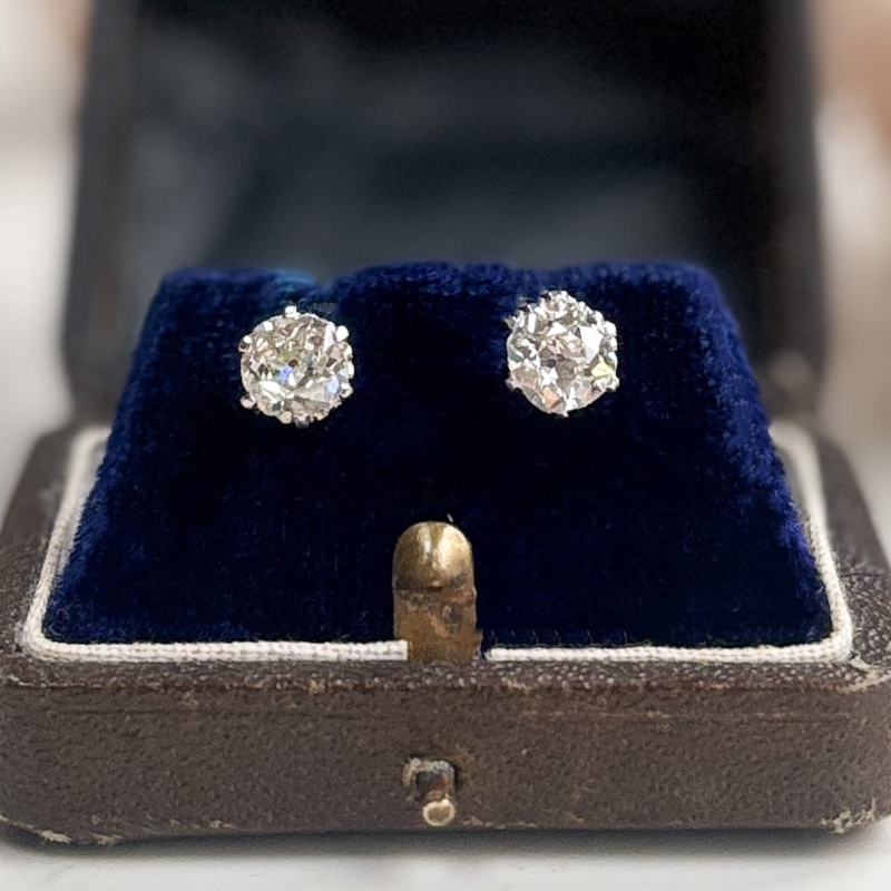 antique Edwardian 2ct diamond stud earrings for sale in Leeds, Uk