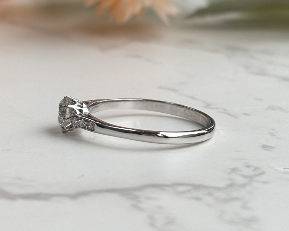 antique Art Deco 1930s diamond solitaire 0.45ct for sale in Leeds. Showing side of the ring