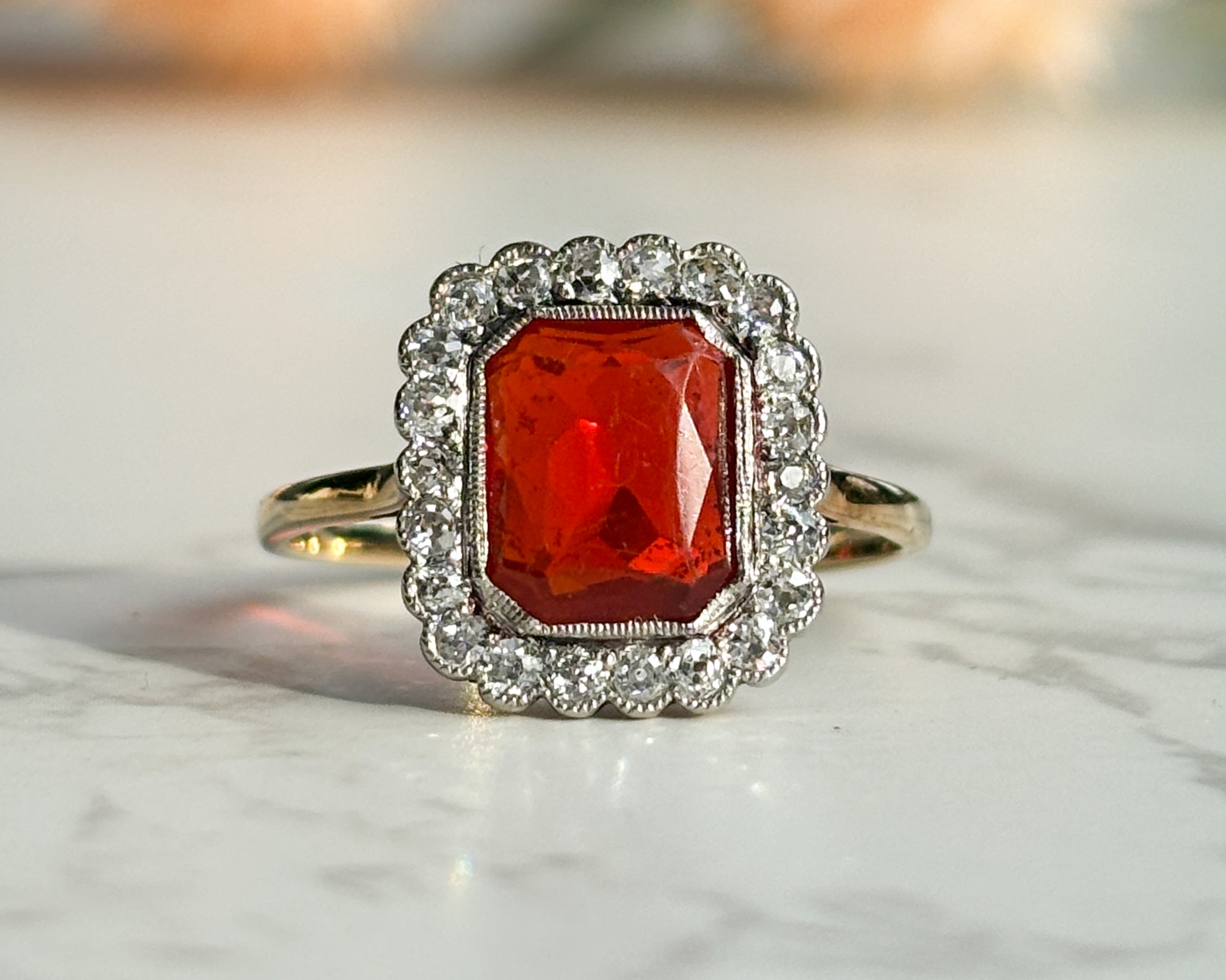 antique art deco fire opal and diamond ring