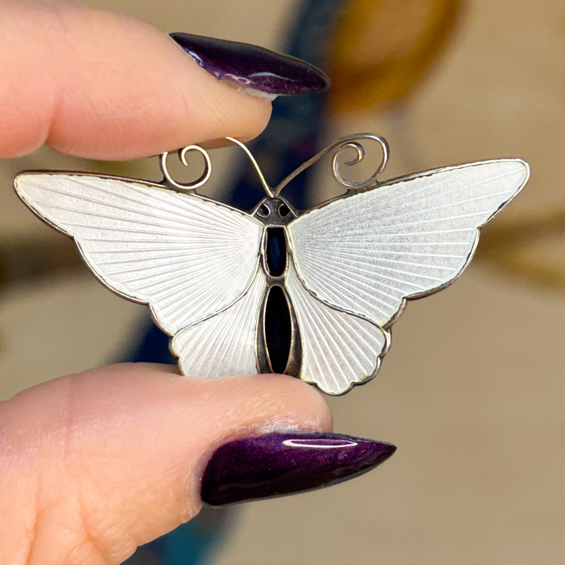 David Andersen butterfly brooch in silver and enamel