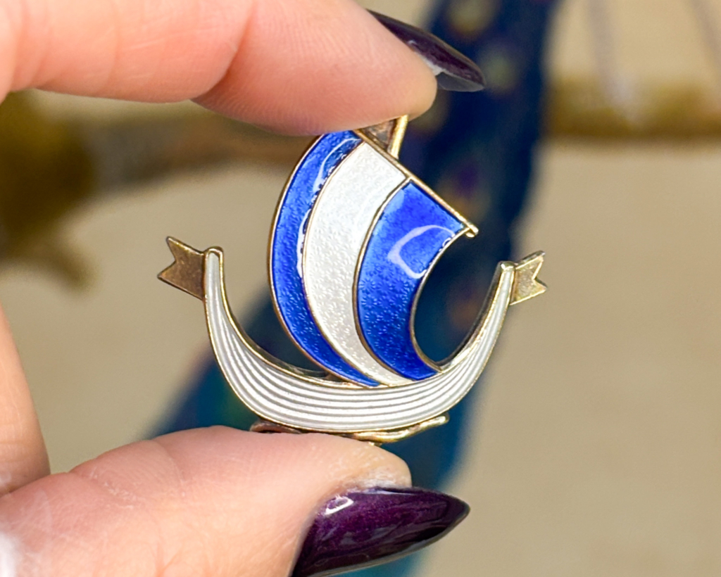 aksel holmsen viking ship brooch in silver and enamel for sale in leeds