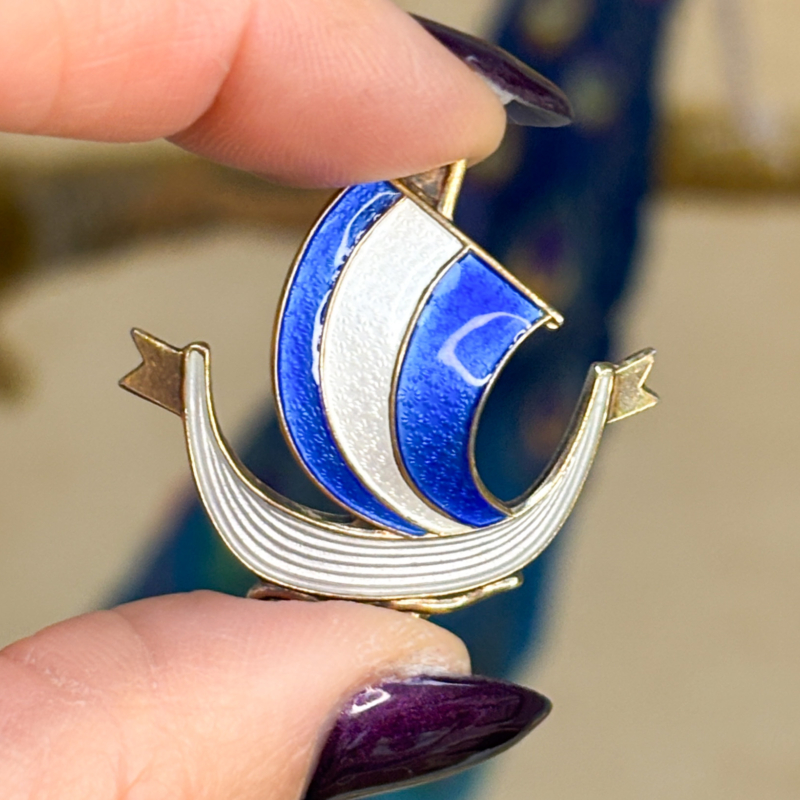 aksel holmsen viking ship brooch in silver and enamel for sale in leeds