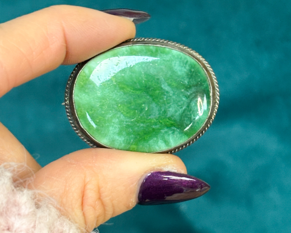 antique Charles Horner silver brooch with green cabochon stone dated Chester 1918