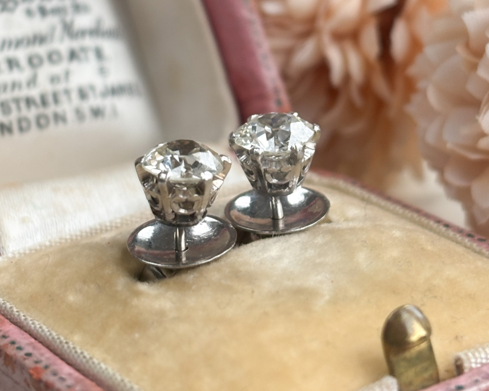 antique Edwardian 2ct diamond stud earrings for sale in Leeds, Uk