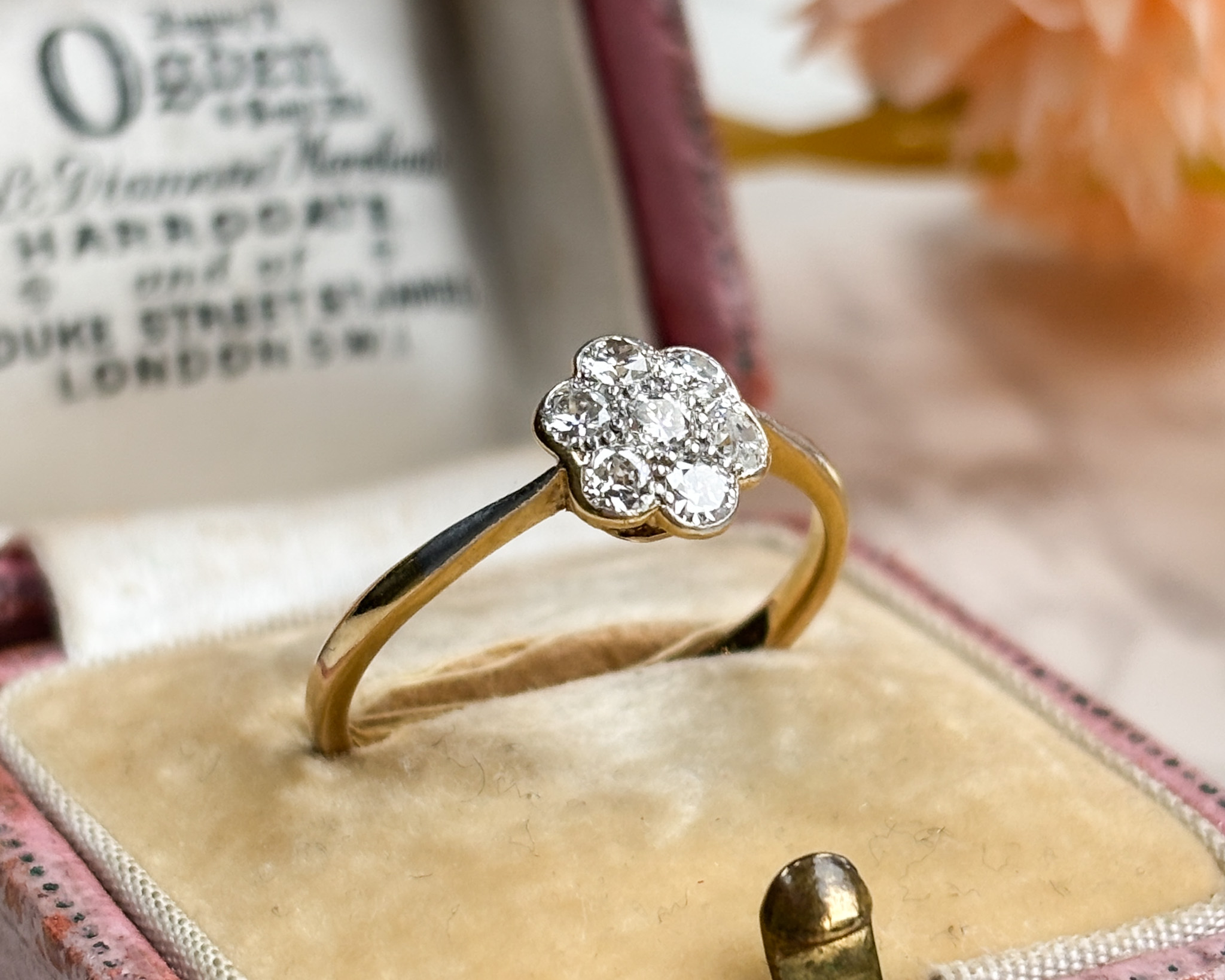 art deco diamond daisy cluster ring
