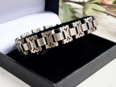antique Victorian silver bracelet for sale, in black box