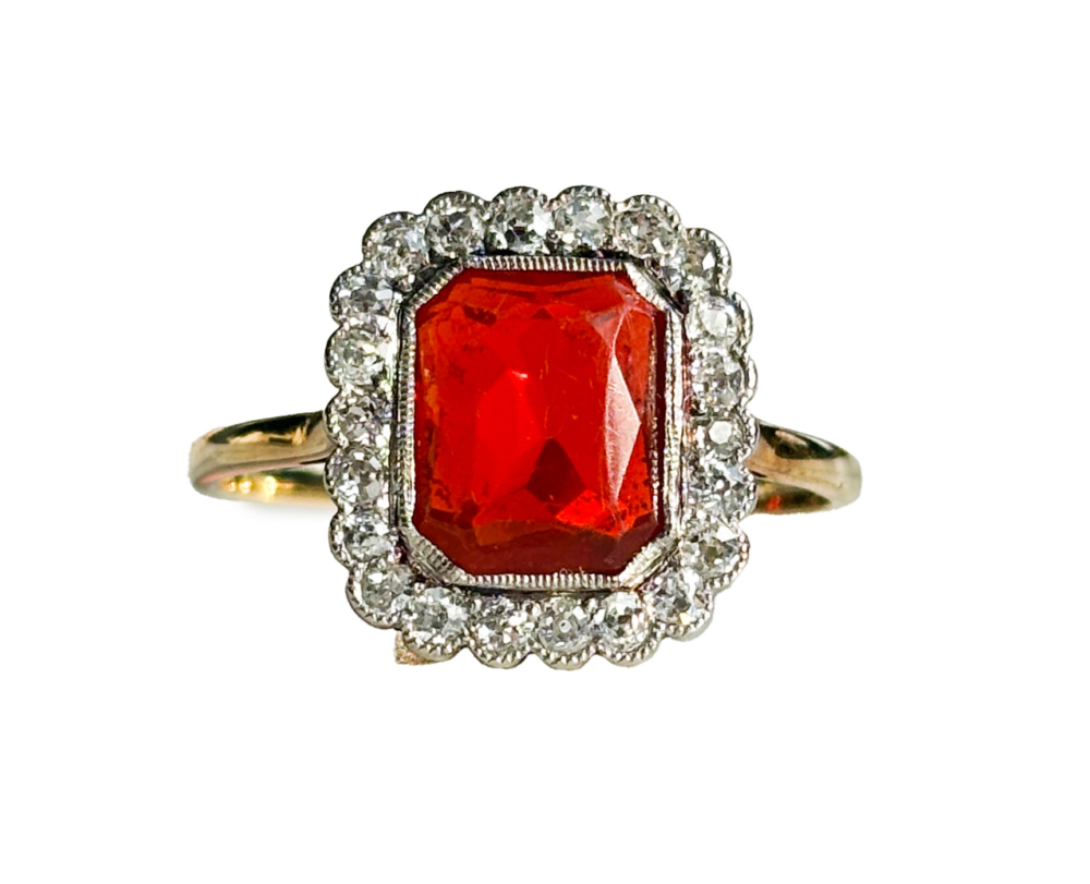 art deco fire opal ring Art Deco fire opal and diamond ring in 18ct yellow gold for sale in Leeds