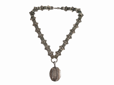 antique Victorian silver book chain and locket for sale