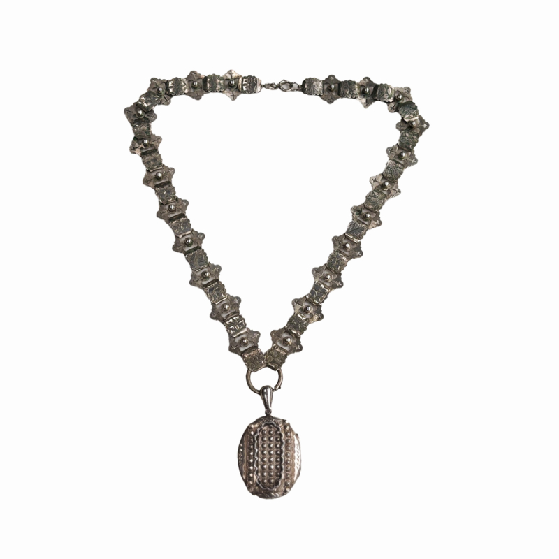 antique Victorian silver book chain and locket for sale