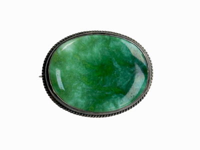 antique Charles Horner silver brooch with green cabochon stone dated Chester 1918