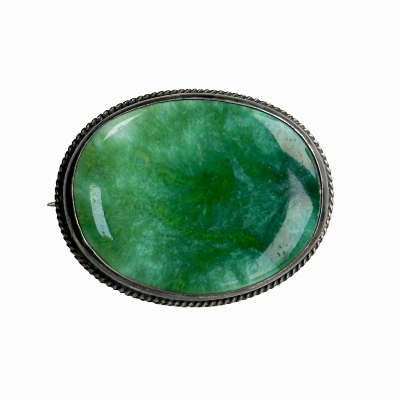 antique Charles Horner silver brooch with green cabochon stone dated Chester 1918
