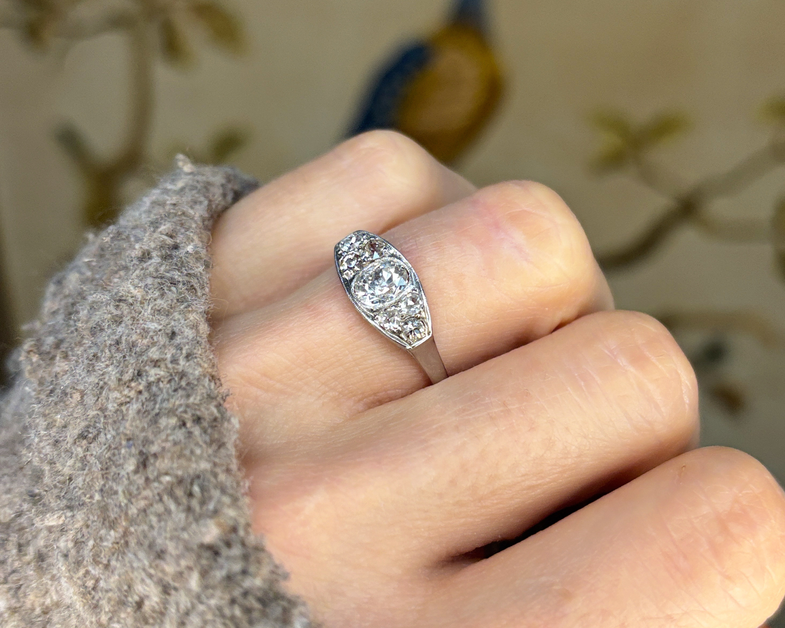 woman wearing diamond boat ring