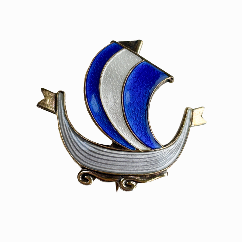 aksel holmsen viking ship brooch in silver and enamel for sale in leeds