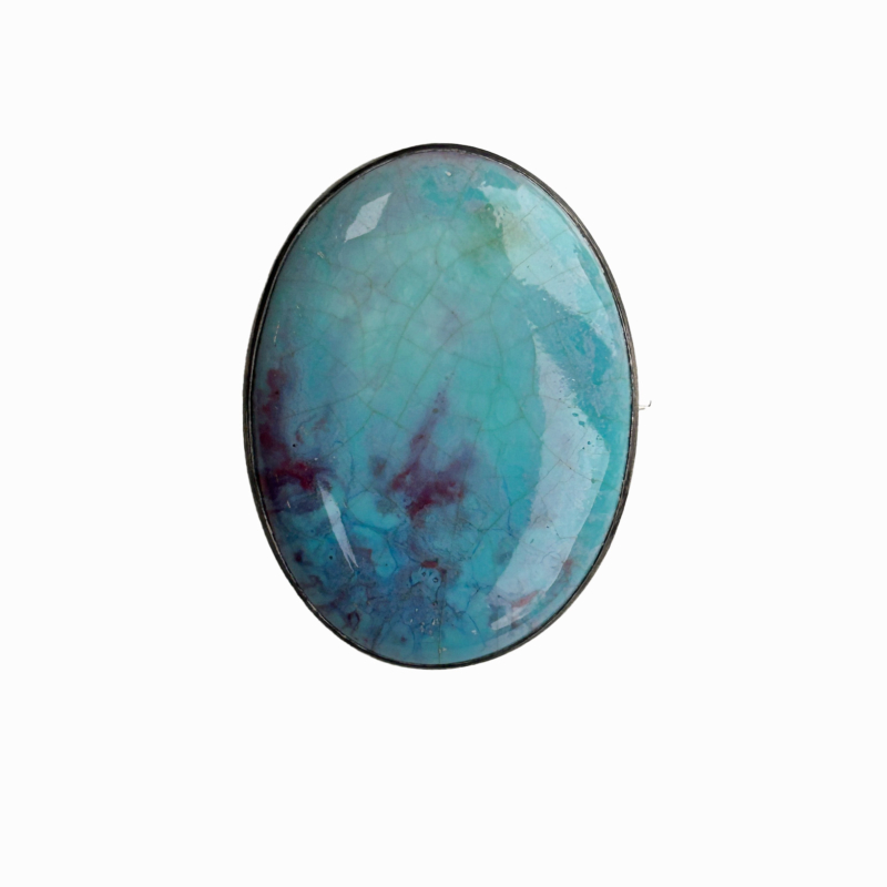 Arts and Crafts silver and ceramic Ruskin brooch for sale in Leeds