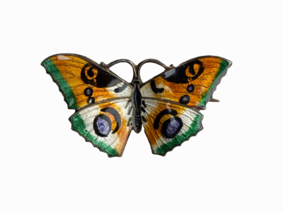 antique butterfly brooch in silver and enamel dated 1920 for sale in Leeds