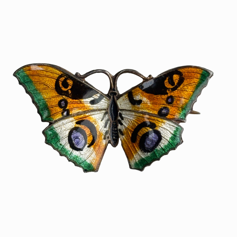 antique butterfly brooch in silver and enamel dated 1920 for sale in Leeds