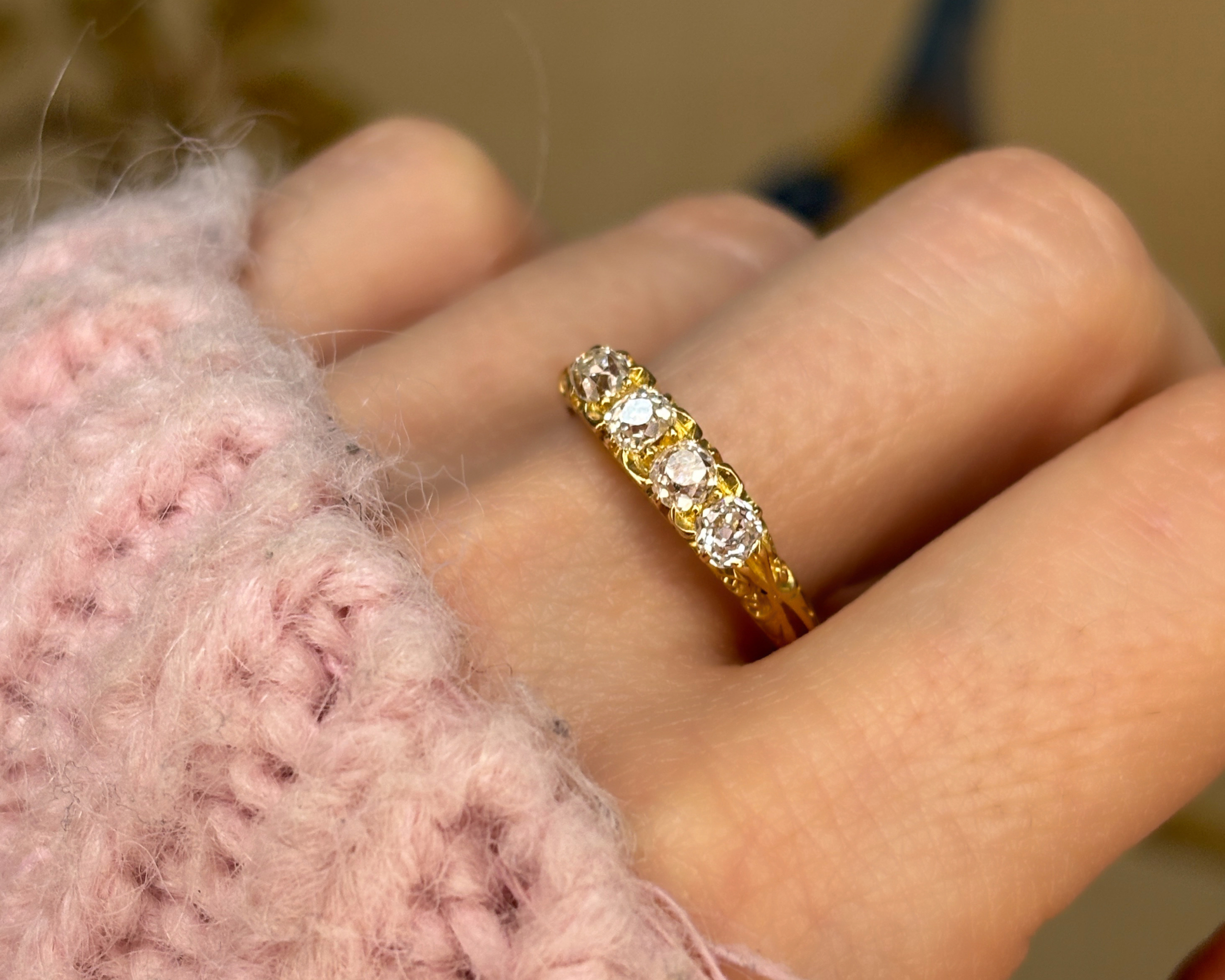 Victorian old cut diamond ring on hand
