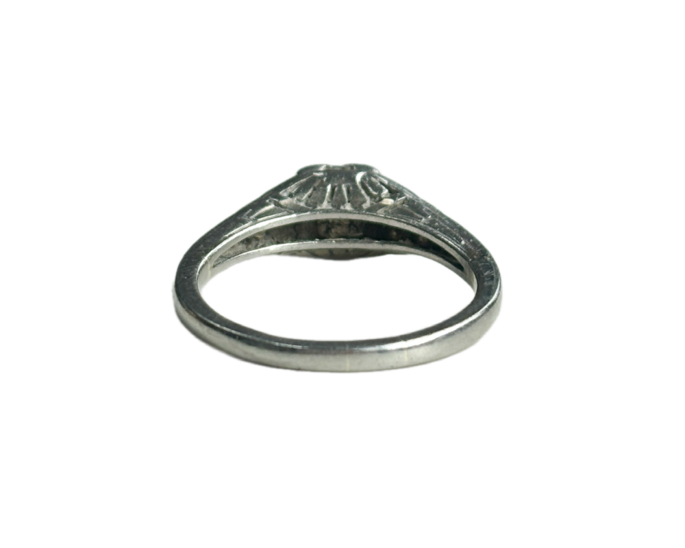 Antique Art Deco stepped diamond ring in platinum for sale in Leeds, showing the back of the ring
