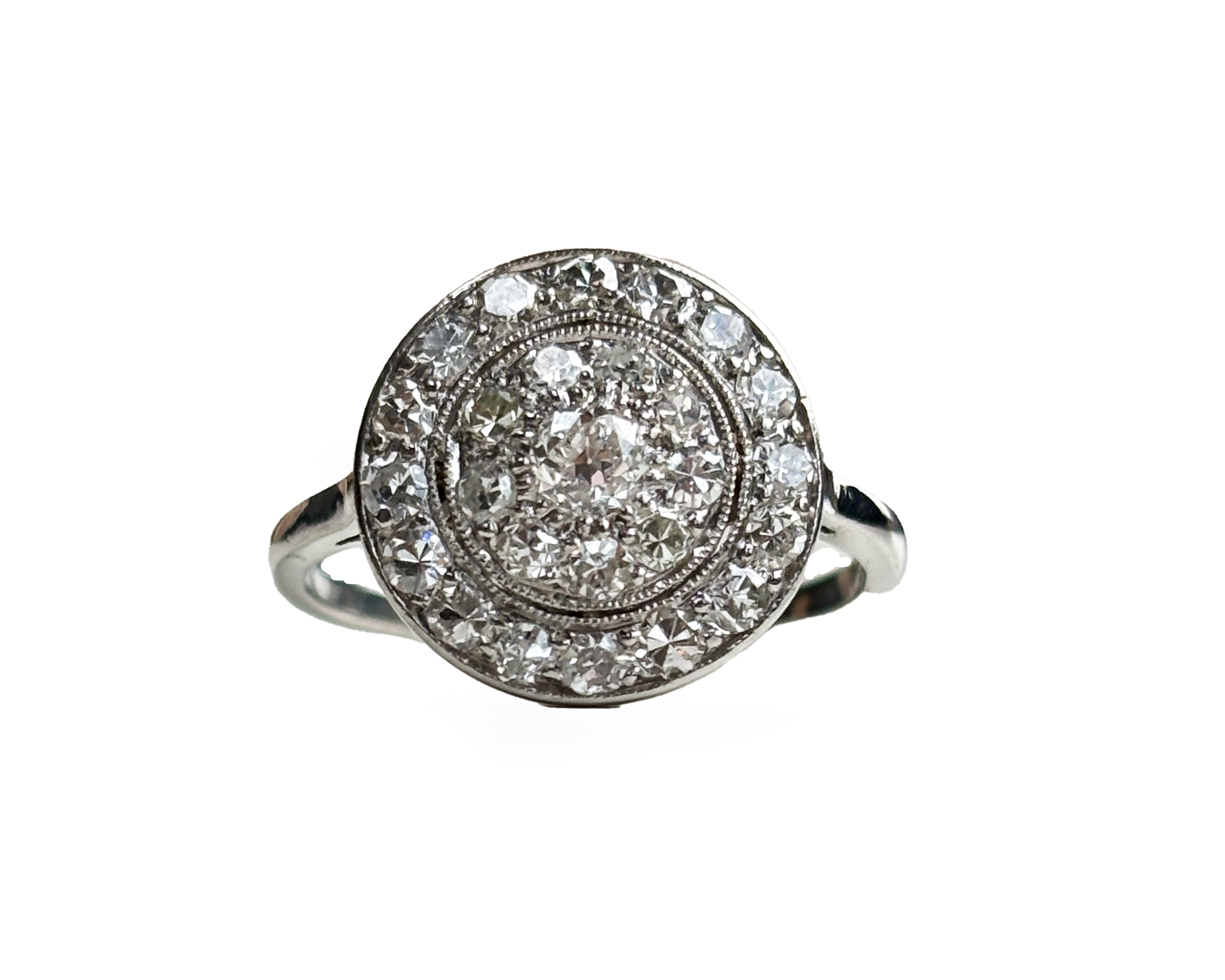 art deco circular diamond ring in 18ct white gold for sale in leeds