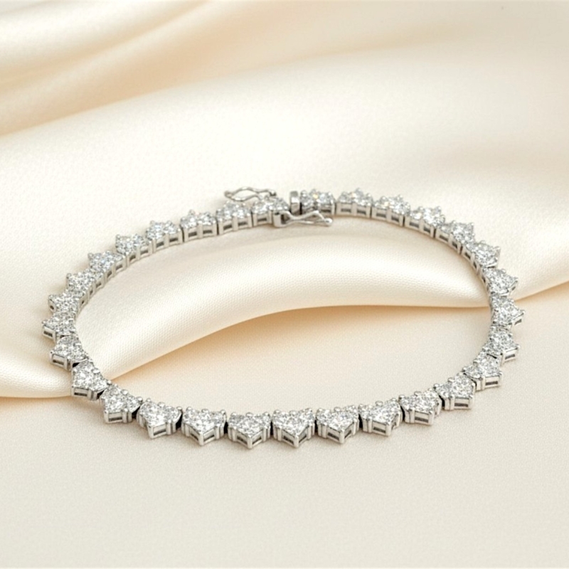 vintage diamond tennis bracelet in 18ct white gold with 7ct heart shaped diamonds for sale in Leeds