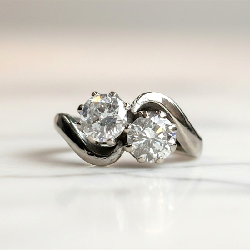 antique toi et moi diamond ring 1.5ct weight 18ct white gold for sale in Leeds