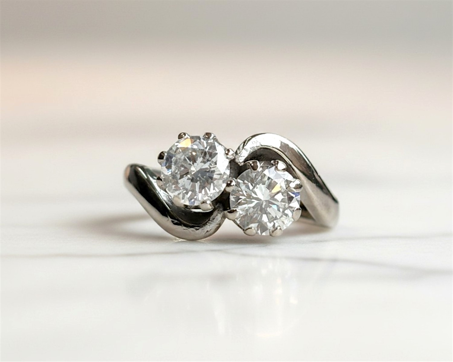 antique toi et moi diamond ring 1.5ct weight 18ct white gold for sale in Leeds