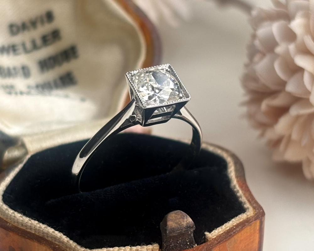antique Art Deco old cut diamond solitaire ring 0.95ct for sale in Leeds