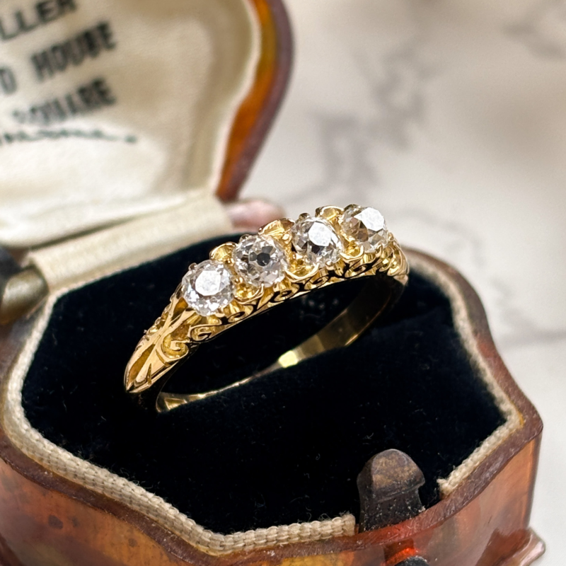 antique Victorian four stone diamond in 18ct yellow gold. Hallmarks for London 1901.