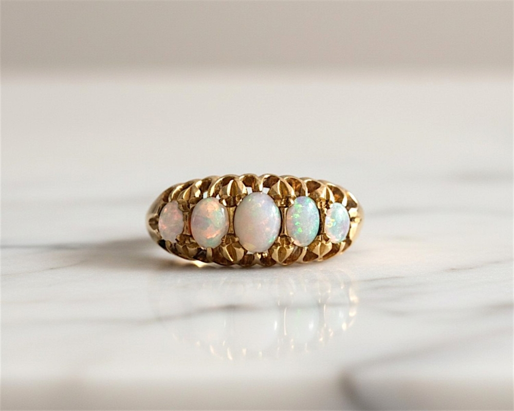 antique Edwardian opal five stone ring in 18ct gold dated 1903