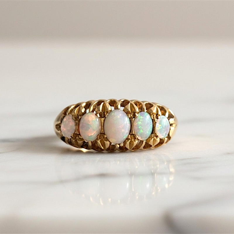 antique Edwardian opal five stone ring in 18ct gold dated 1903