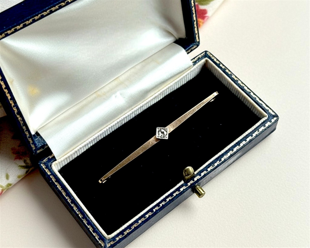 antique diamond bar brooch in antique box