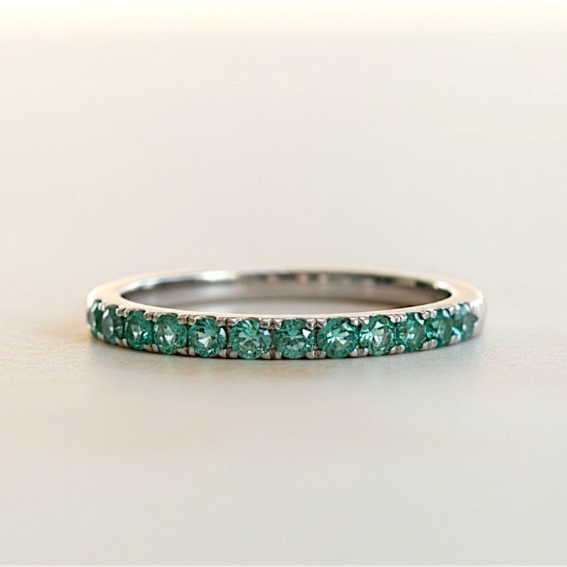 contemporary 9ct white gold and emerald stacking ring for sale in Leeds