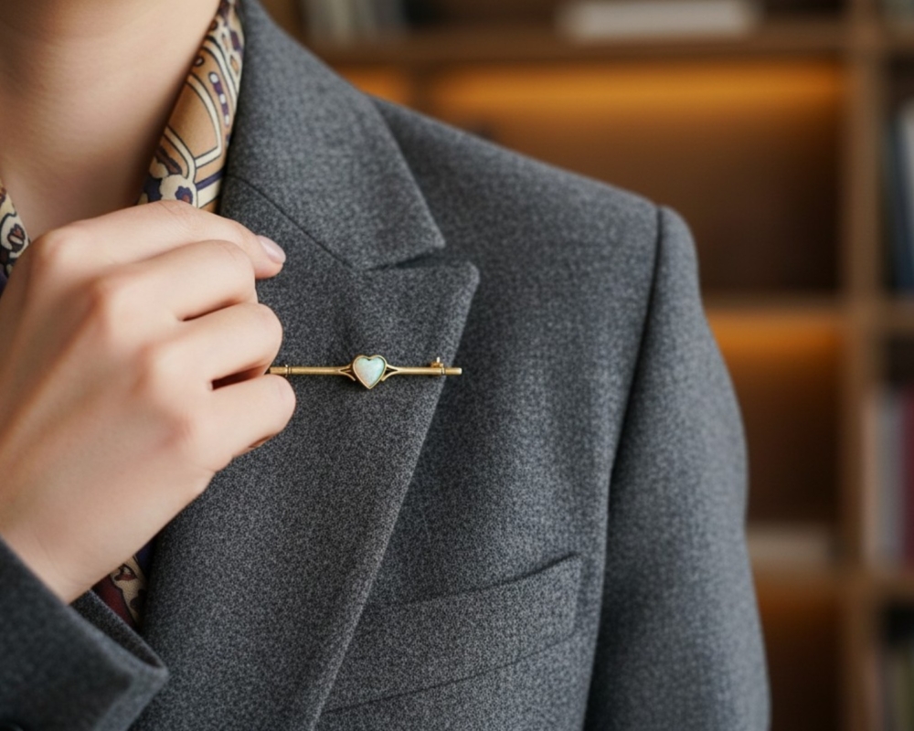 vintage opal heart brooch in 9ct gold for sale in Leeds on model