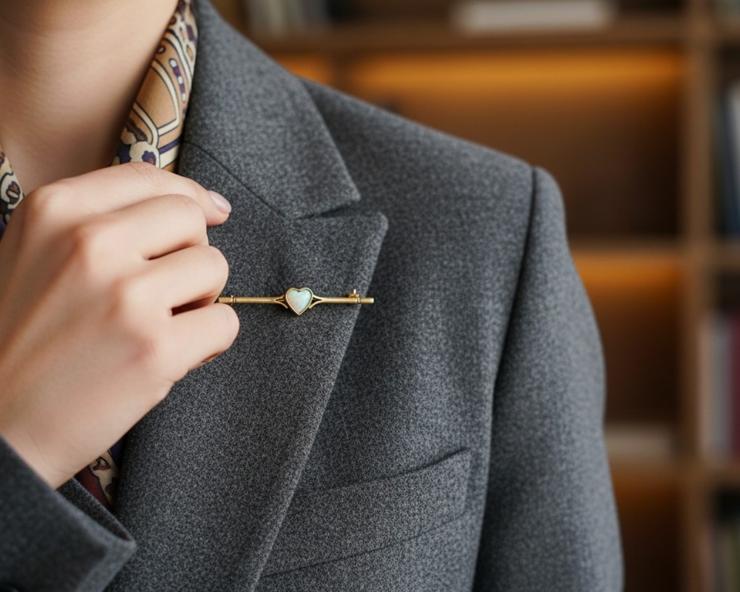 opal brooch on model