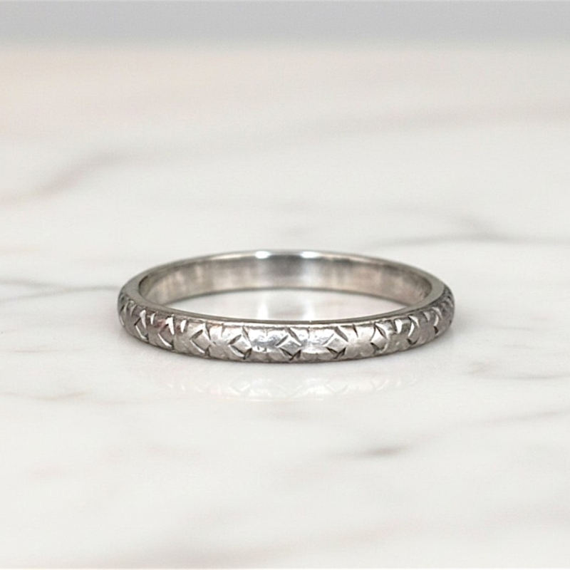 antique 1930s platinum engraved wedding ring for sale in Leeds, UK