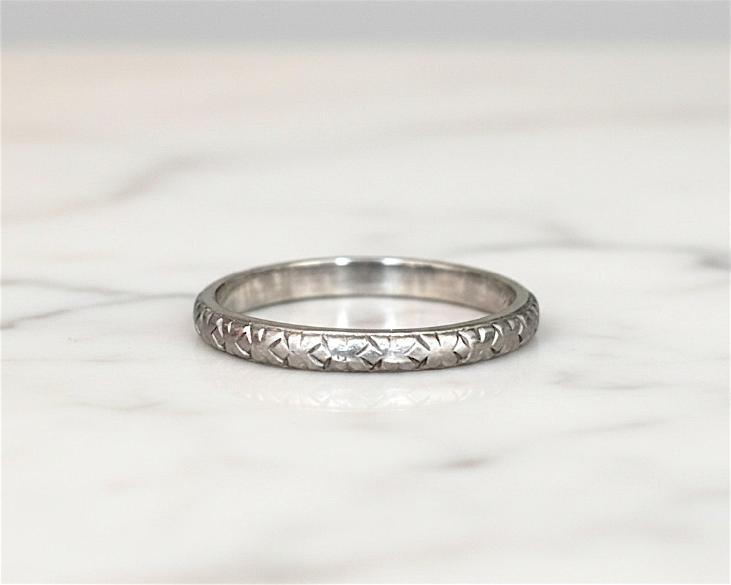 antique 1930s platinum engraved wedding ring for sale in Leeds, UK