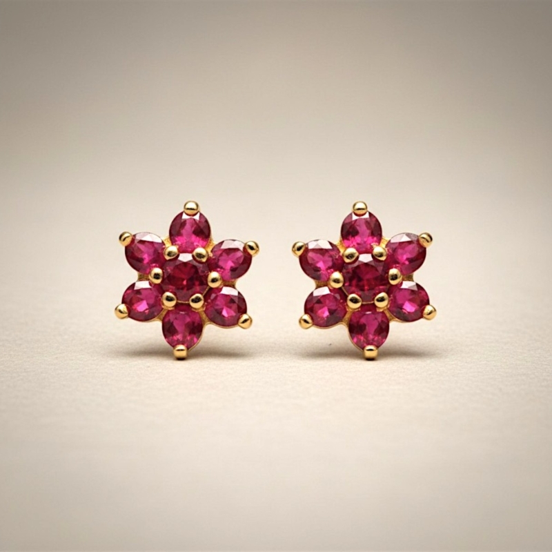 9ct god ruby floral cluster stud earrings for pierced ears for sale in Leeds
